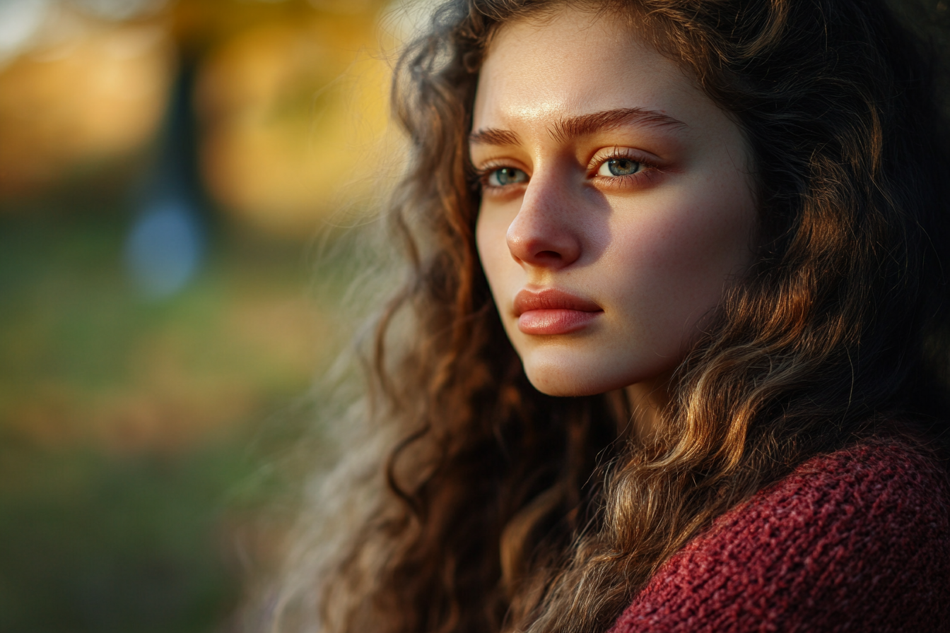 Une femme dans un parc, en train de réfléchir | Source : Midjourney