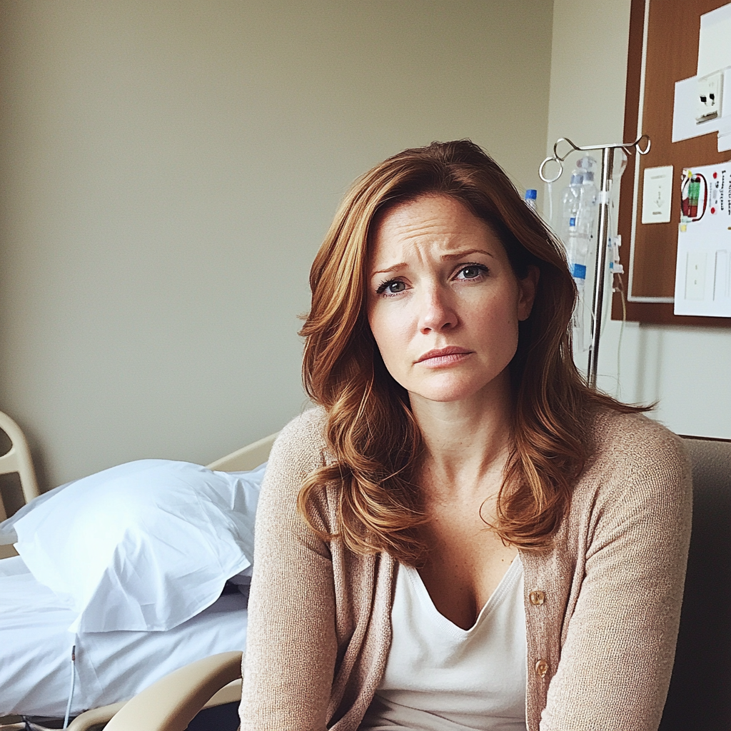 Une femme assise dans une chambre d'hôpital | Source : Midjourney