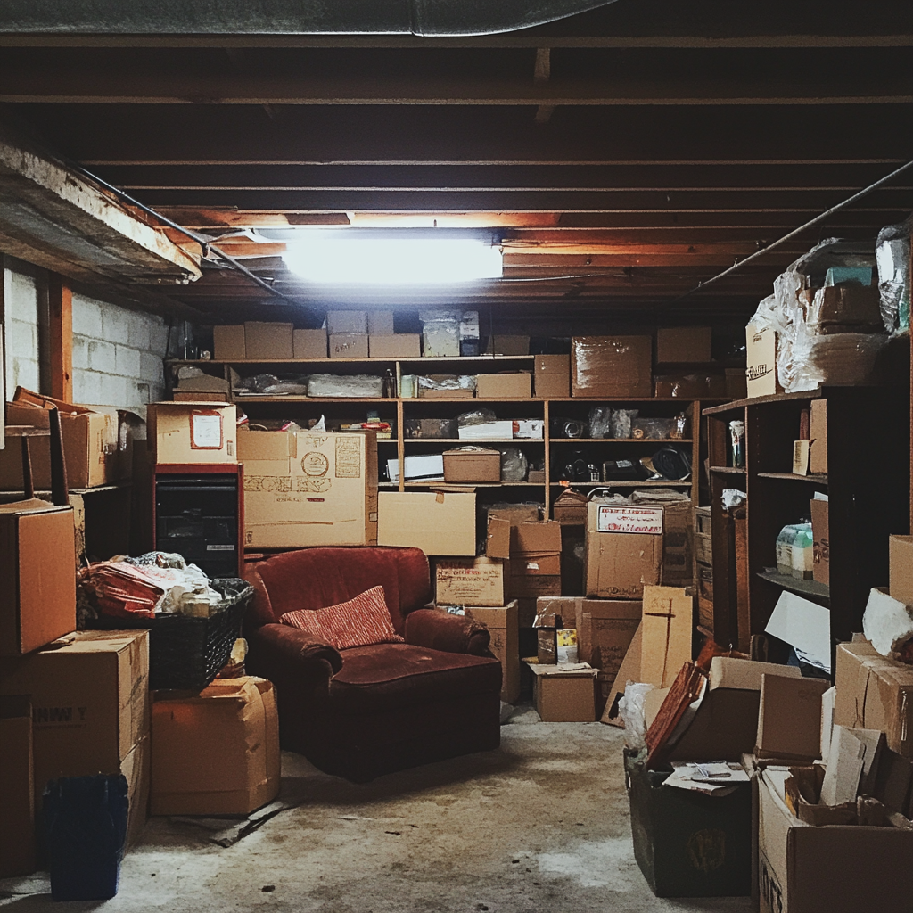 L'intérieur d'un sous-sol encombré | Source : Midjourney