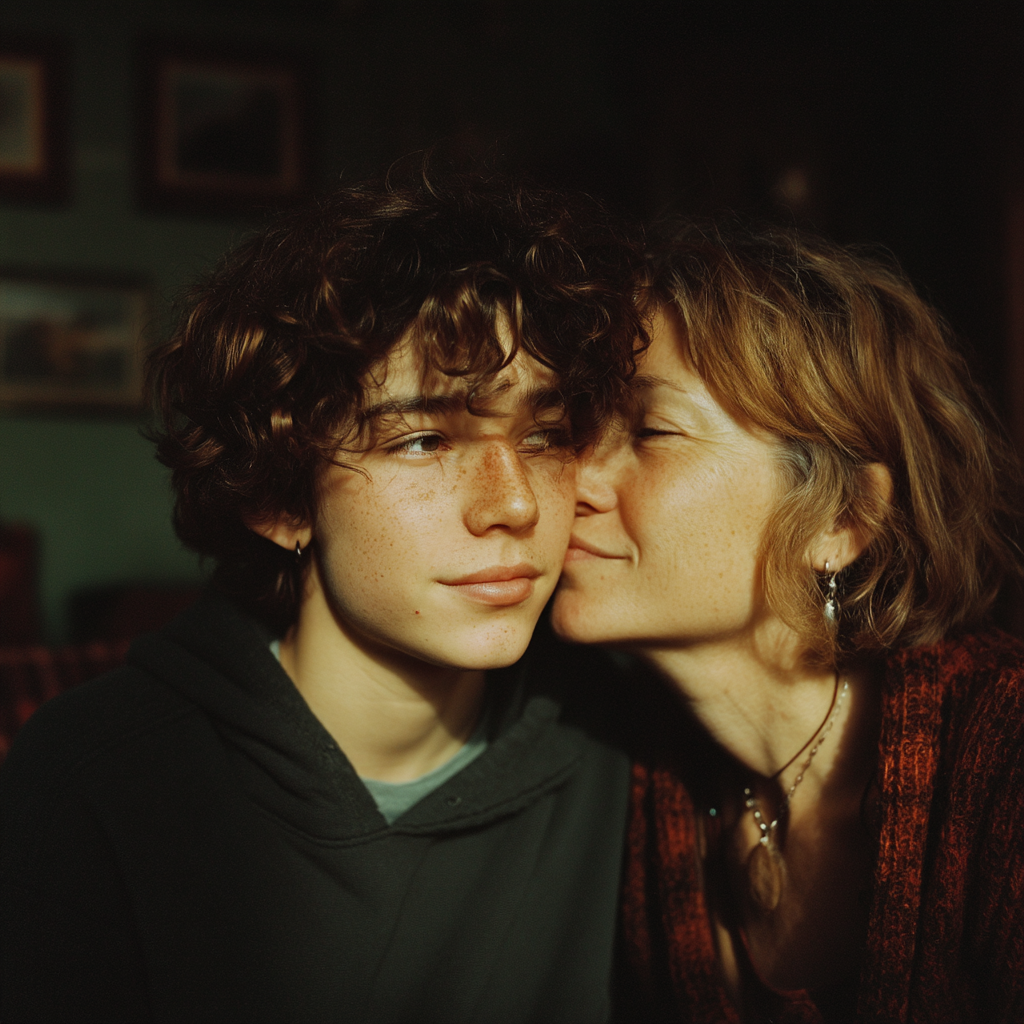 Une mère embrassant son fils | Source : Midjourney