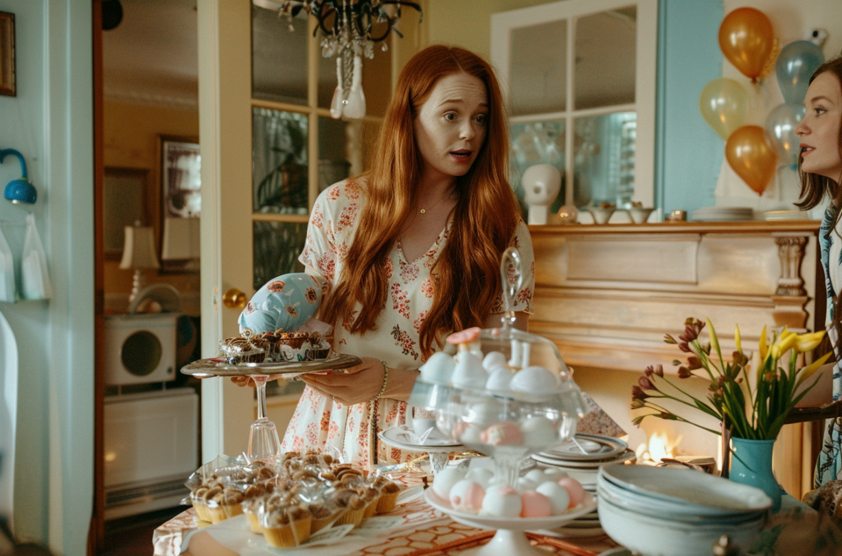 Une femme montrant quelques décorations de fête prénatale | Source : Midjourney