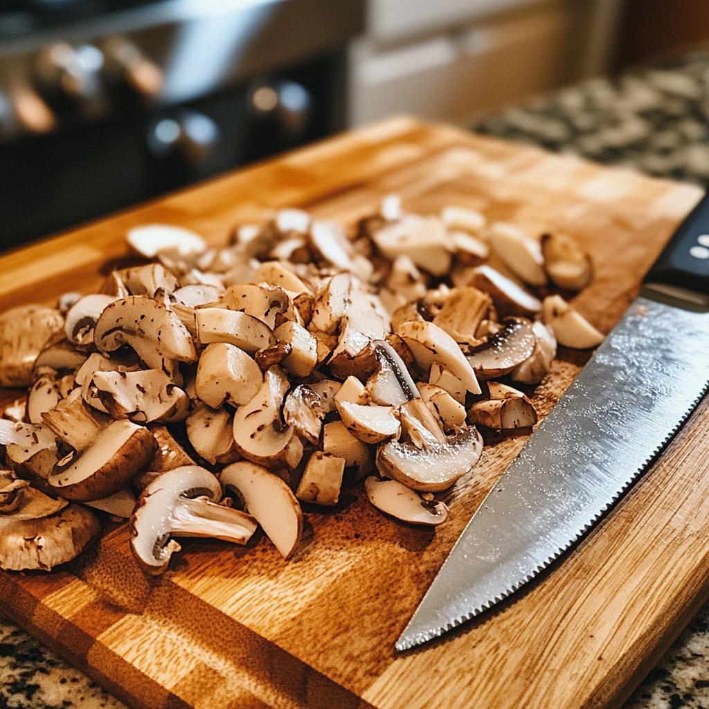 Champignon haché sur une planche | Source : Midjourney