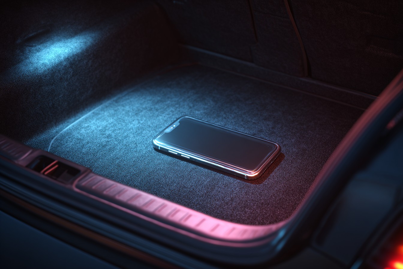 Un téléphone dans le coffre d'une voiture | Source : Midjourney