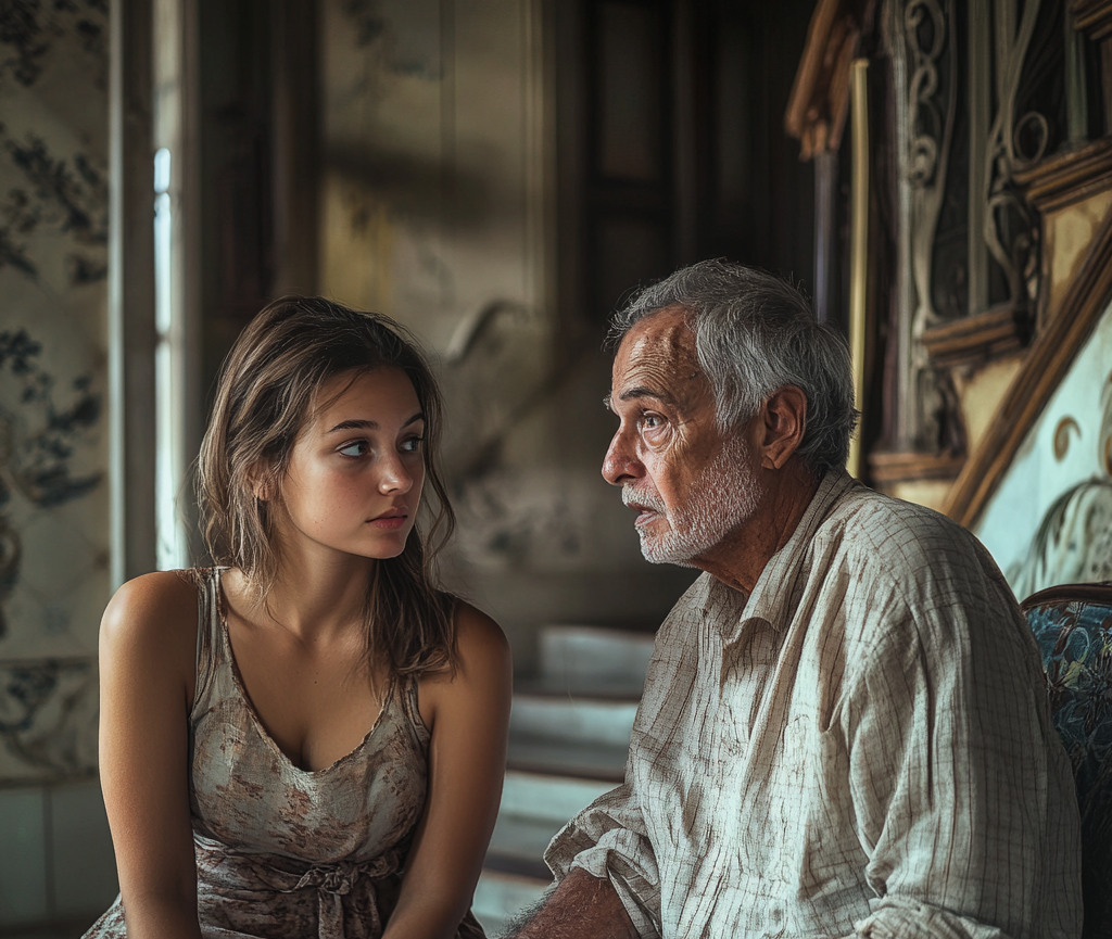 Une jeune femme sympathisant avec un homme âgé | Source : Midjourney