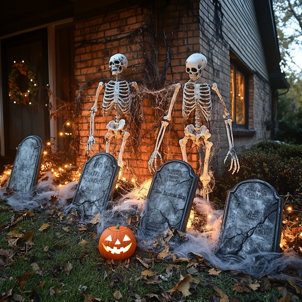 Décor d'Halloween à l'extérieur d'une maison | Source : Midjourney