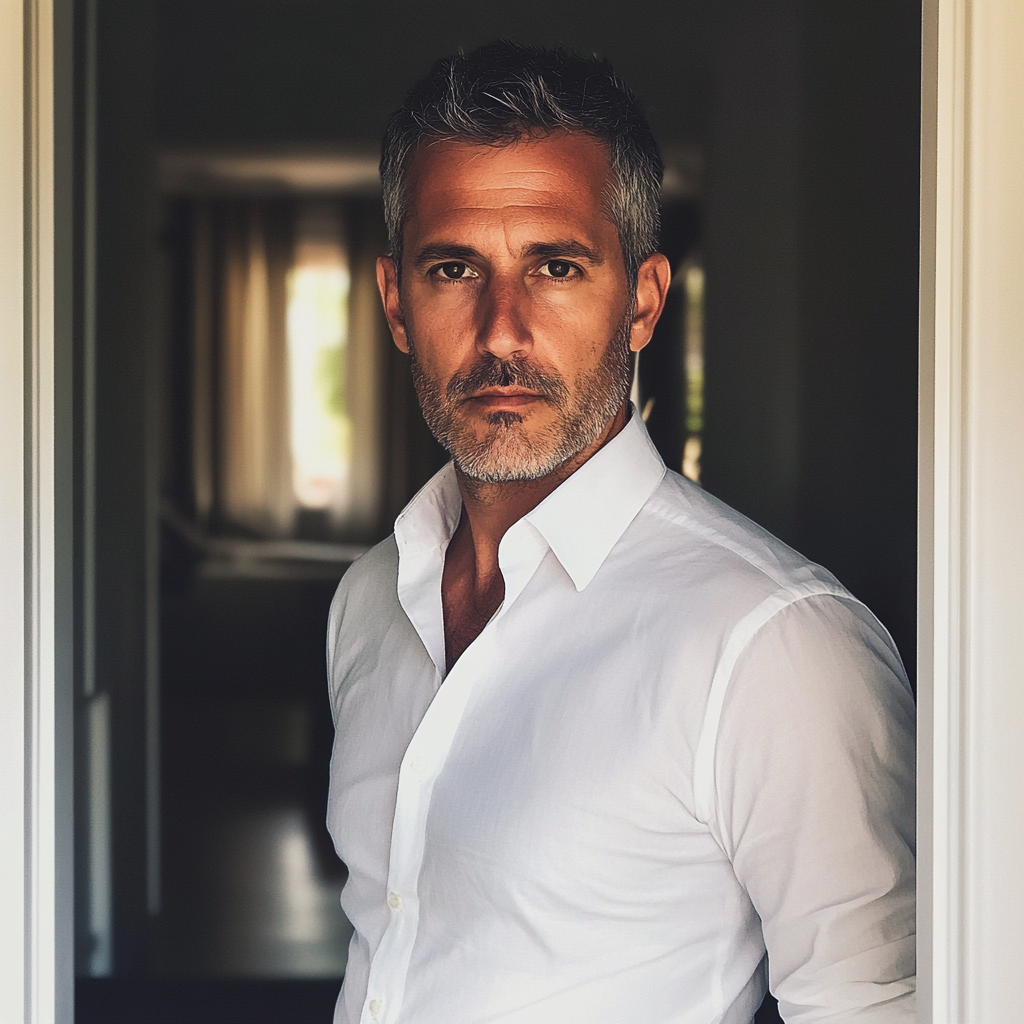Un homme âgé se tenant dans l'embrasure d'une porte | Source : Midjourney