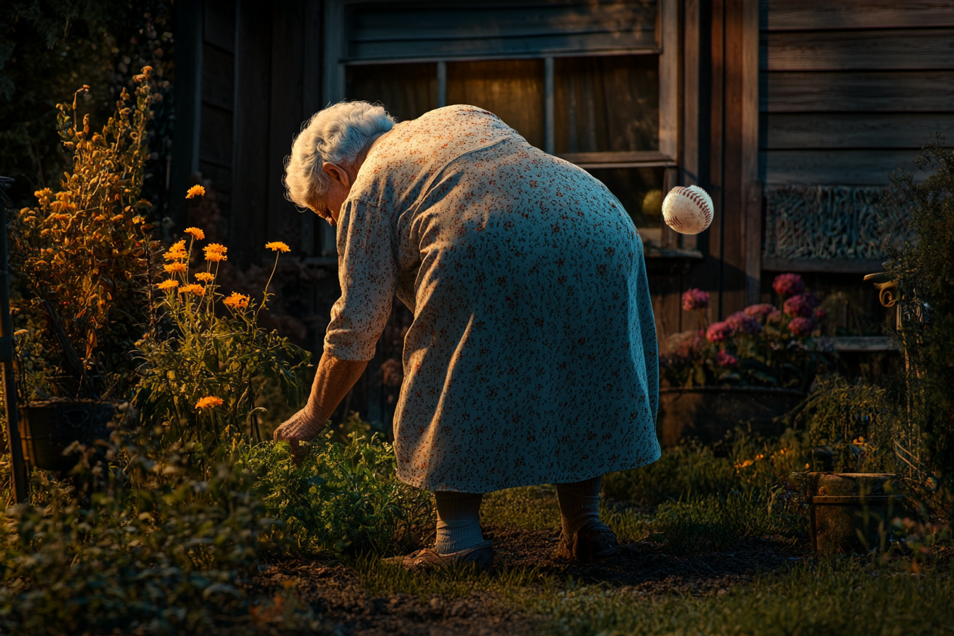 Une dame âgée sur le point d'être frappée par une balle de baseball | Source : Midjourney