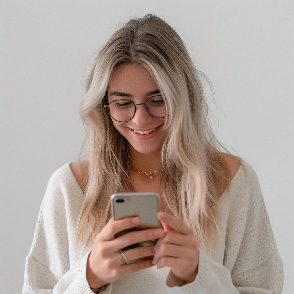 A woman using a phone | Source: Midjourney