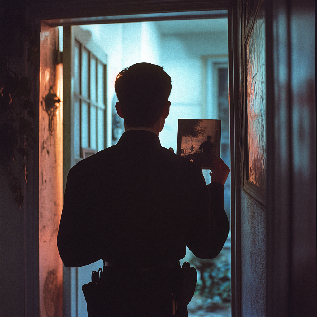 Un policier à la porte d'entrée de quelqu'un | Source : Midjourney