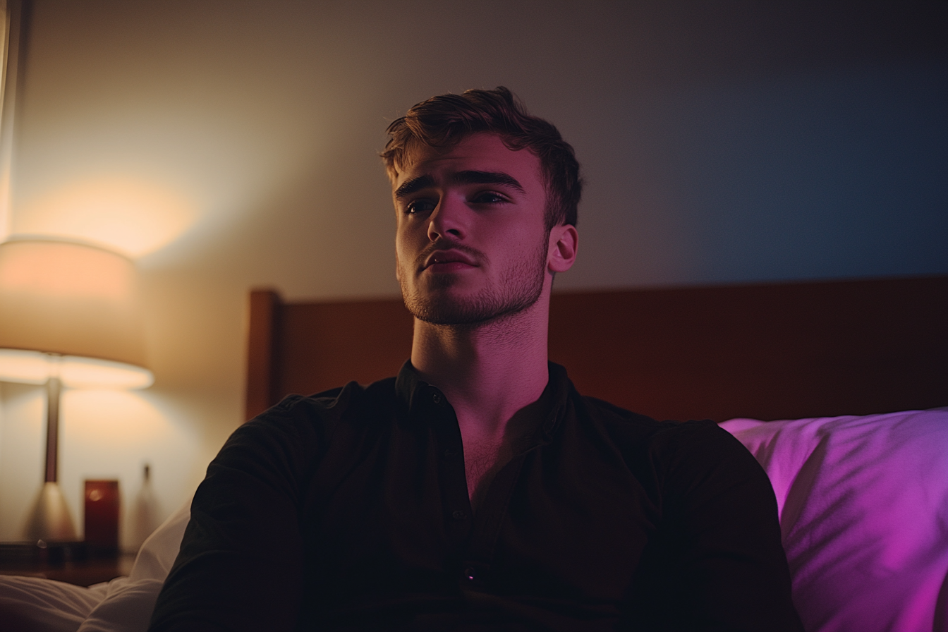 Un homme dans sa chambre à coucher | Source : Midjourney