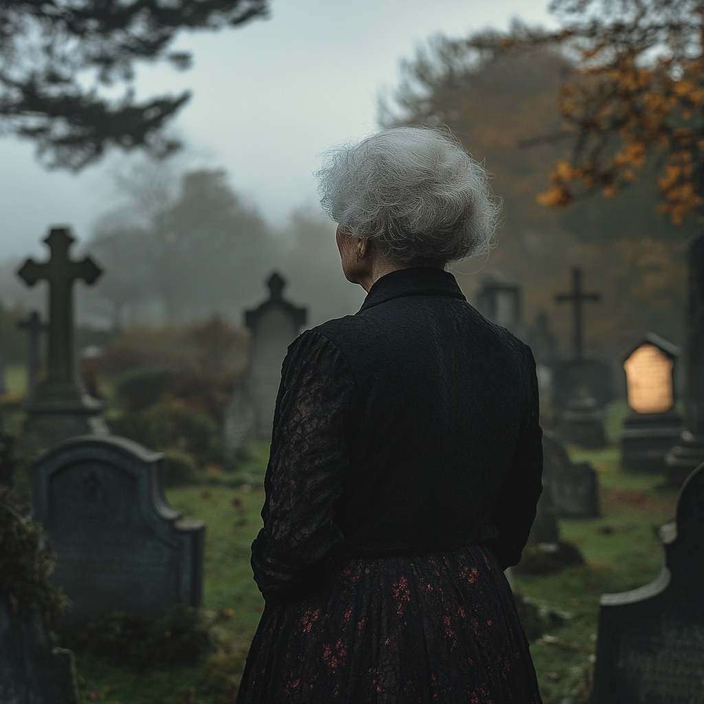 Une femme debout dans un cimetière | Source : Midjourney