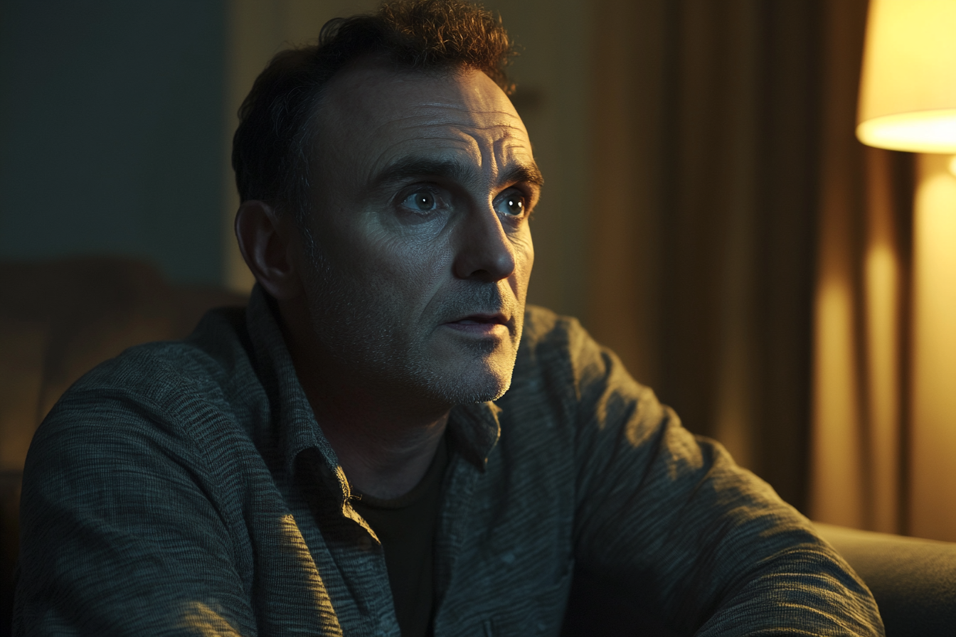 Un homme assis dans la maison de son ami | Source : Midjourney