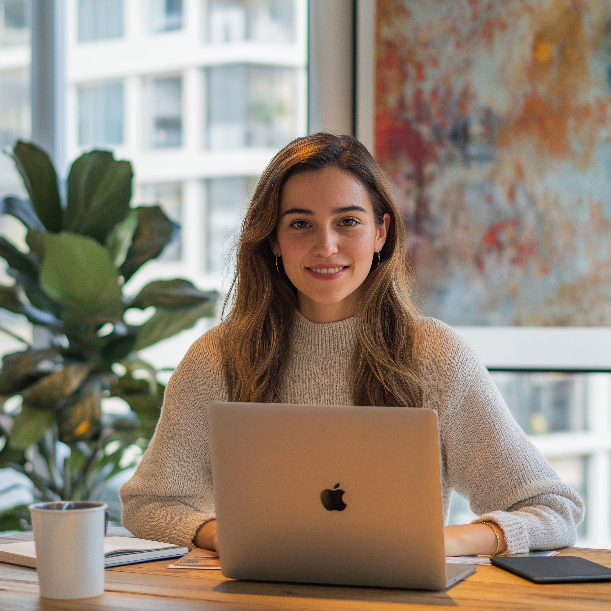 Une femme assise à son bureau | Source : Midjourney