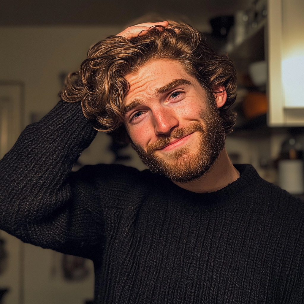 Un homme qui sourit timidement | Source : Midjourney