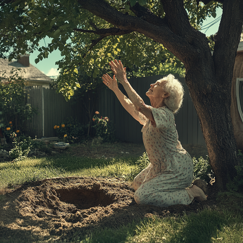 Une femme âgée et un trou nouvellement creusé | Source : Midjourney