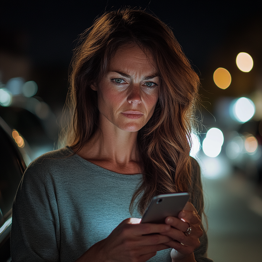 Une femme qui regarde son téléphone | Source : Midjourney