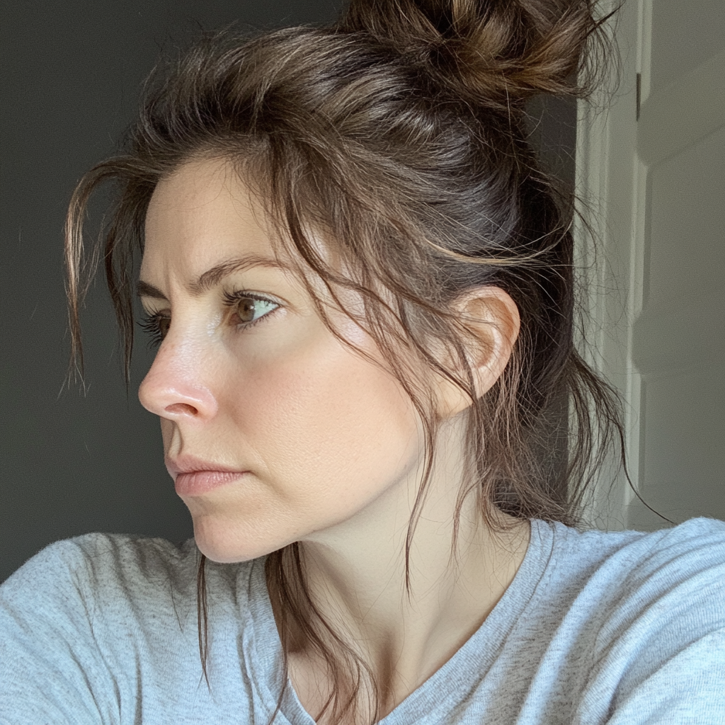 Une femme fatiguée avec un chignon désordonné | Source : Midjourney