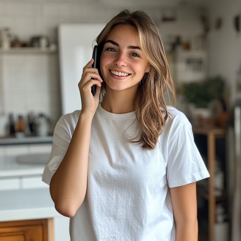Une femme qui parle au téléphone | Source : Midjourney
