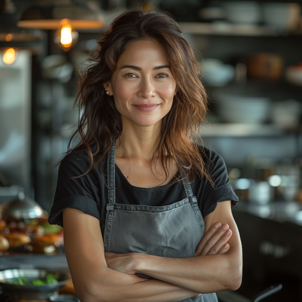 Femme asiatique chef cuisinier sur cuisine gastronomique | Midjourney