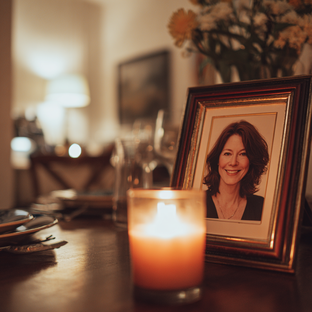 Une bougie allumée devant une photo d'une femme | Source : Midjourney