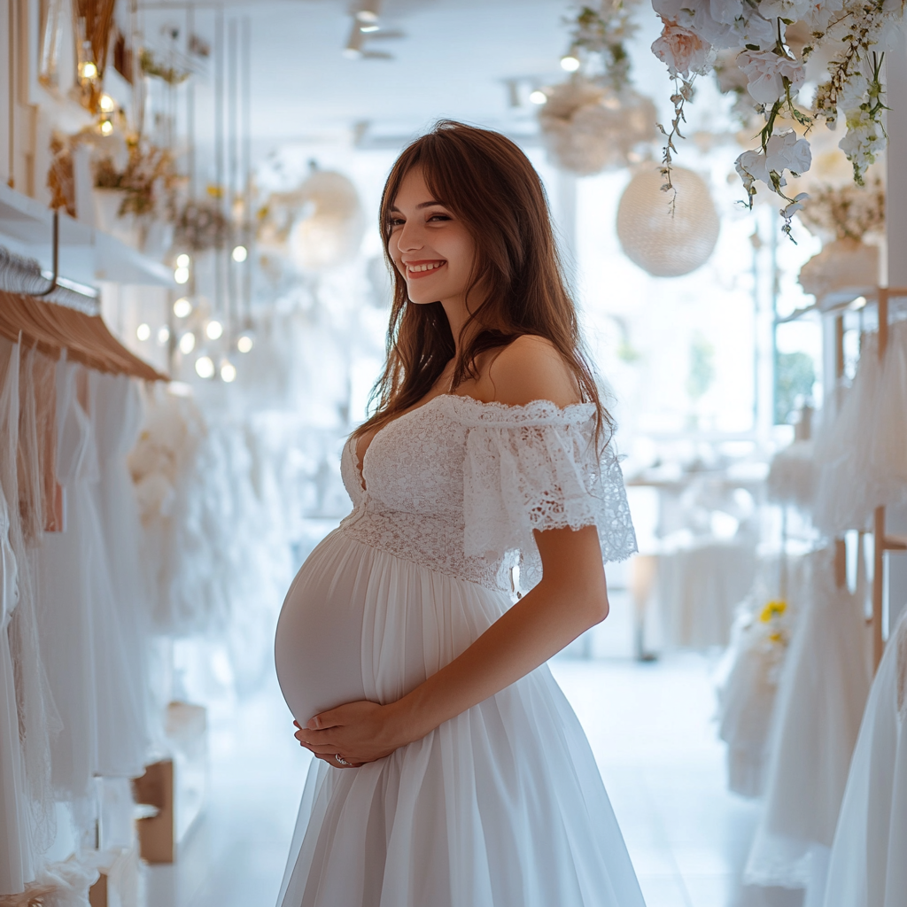 Anna heureuse dans sa nouvelle robe de mariée | Source : Midjourney