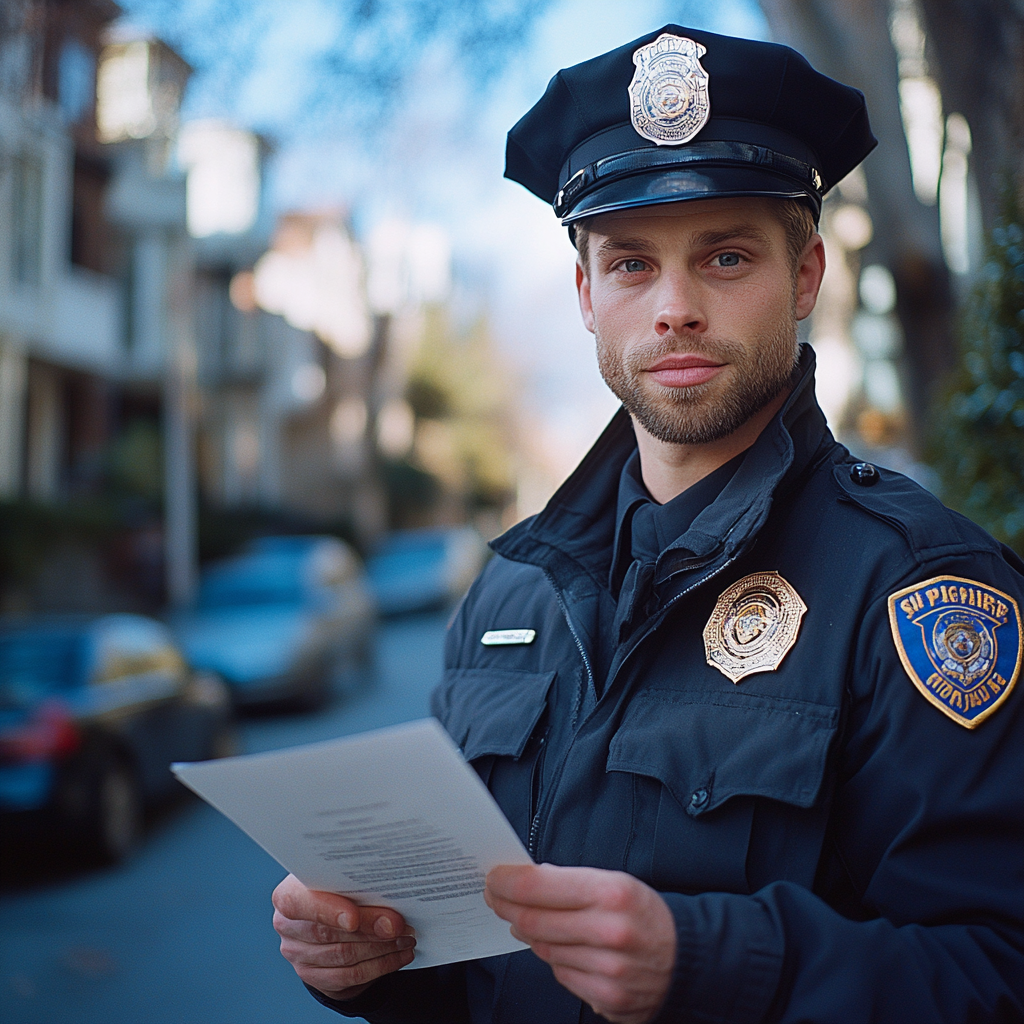 Un policier tenant un document | Source : Midjourney