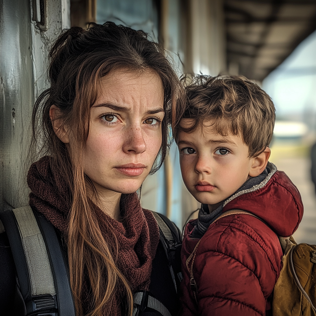 Une femme stressée et son fils | Source : Midjourney