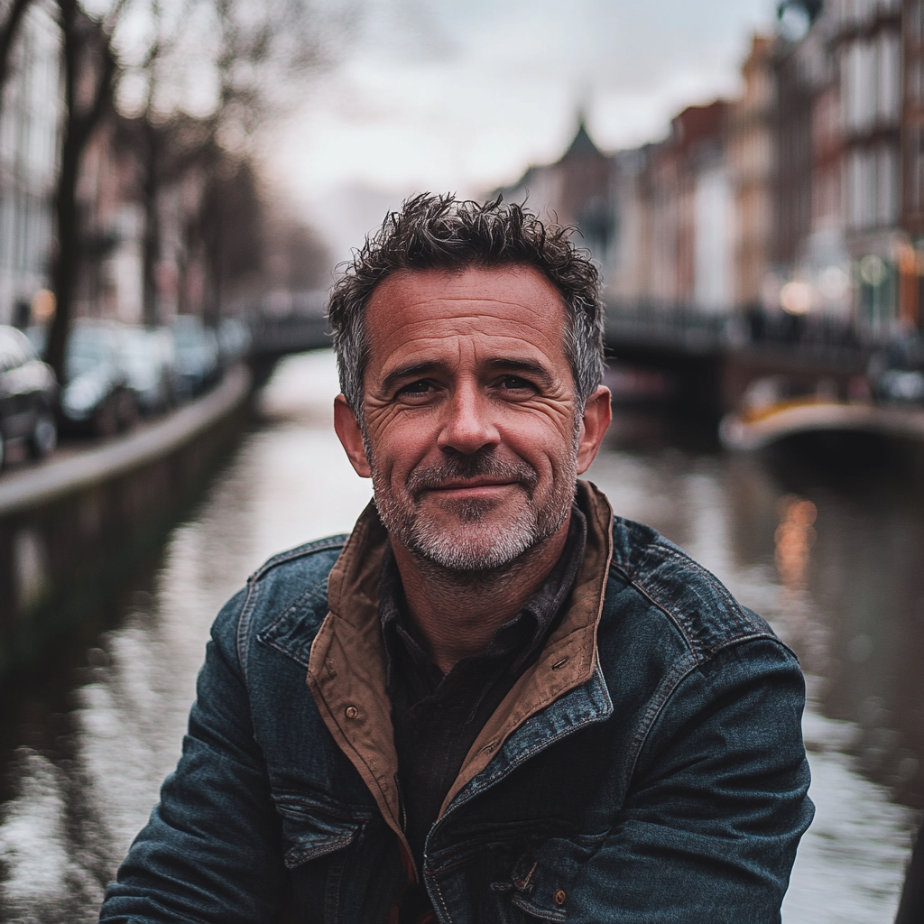 Un homme assis au bord d'un canal | Source : Midjourney