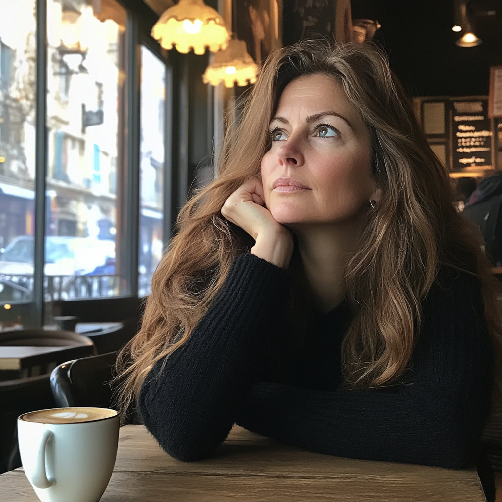 Une femme assise dans un café | Source : Midjourney