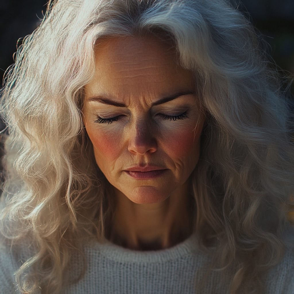 Une femme triste avec les yeux fermés | Source : Midjourney