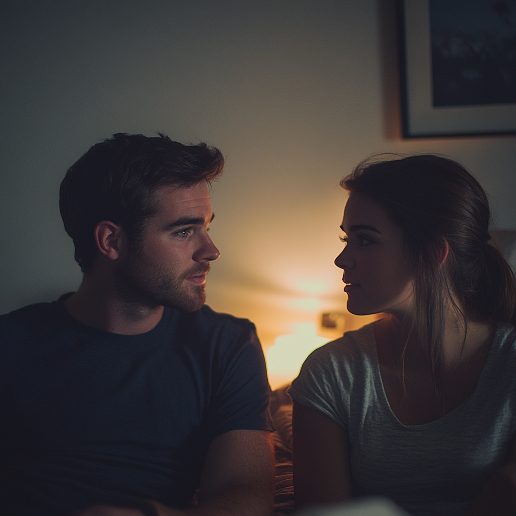 Un couple ayant une discussion sérieuse dans leur chambre à coucher | Source : Midjourney