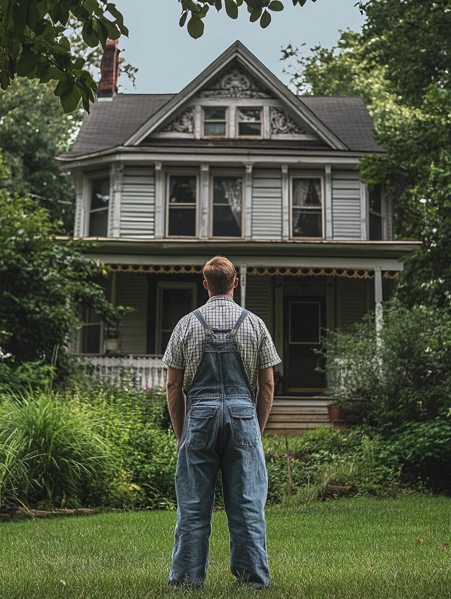 Un homme regarde fixement une vieille maison | Source : Midjourney