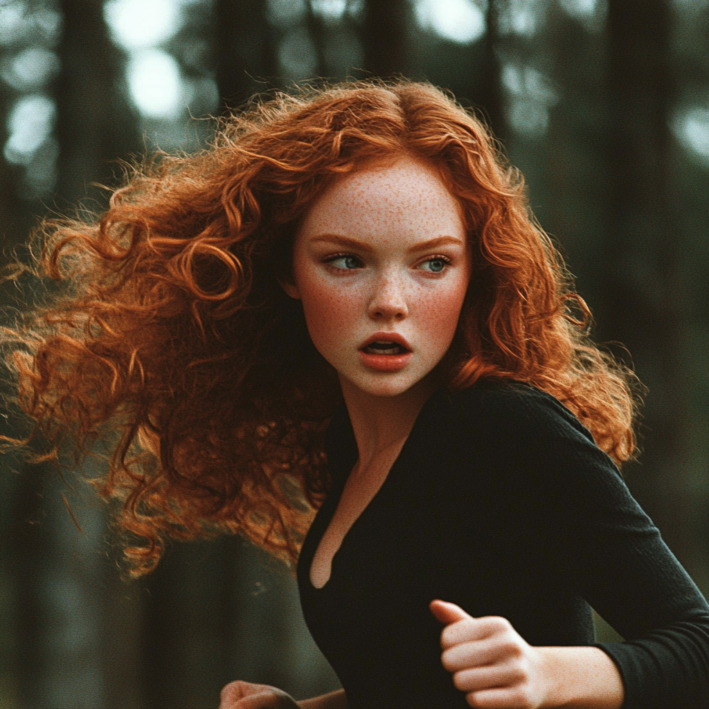 Une femme effrayée qui court dans la forêt | Source : Midjourney