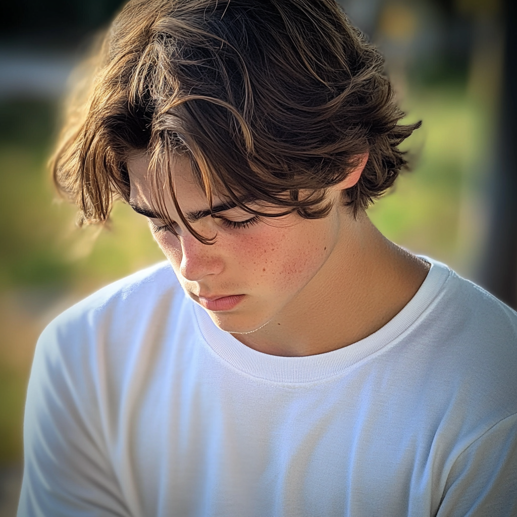 Un adolescent qui regarde vers le bas | Source : Midjourney