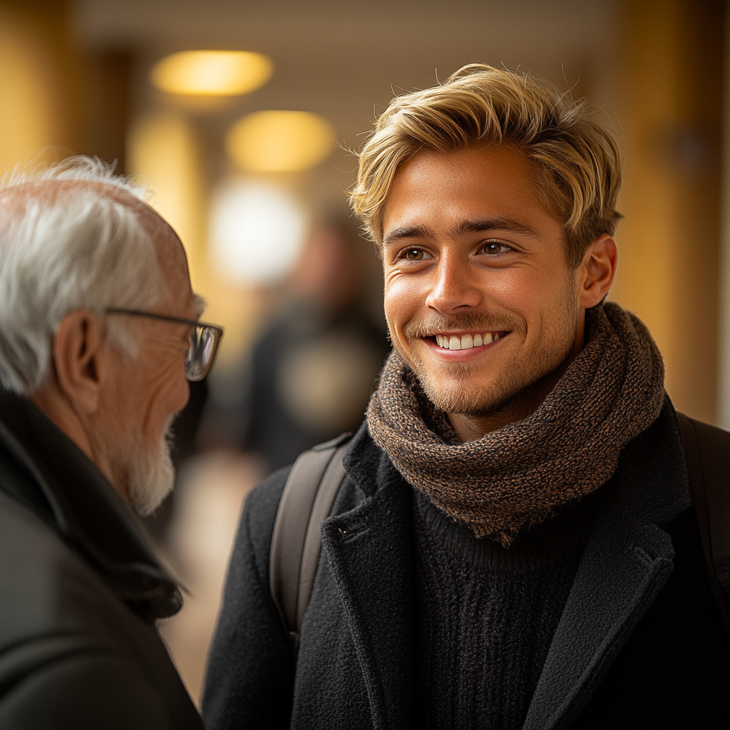 Un homme arrogant discutant avec son voisin âgé | Source : Midjourney