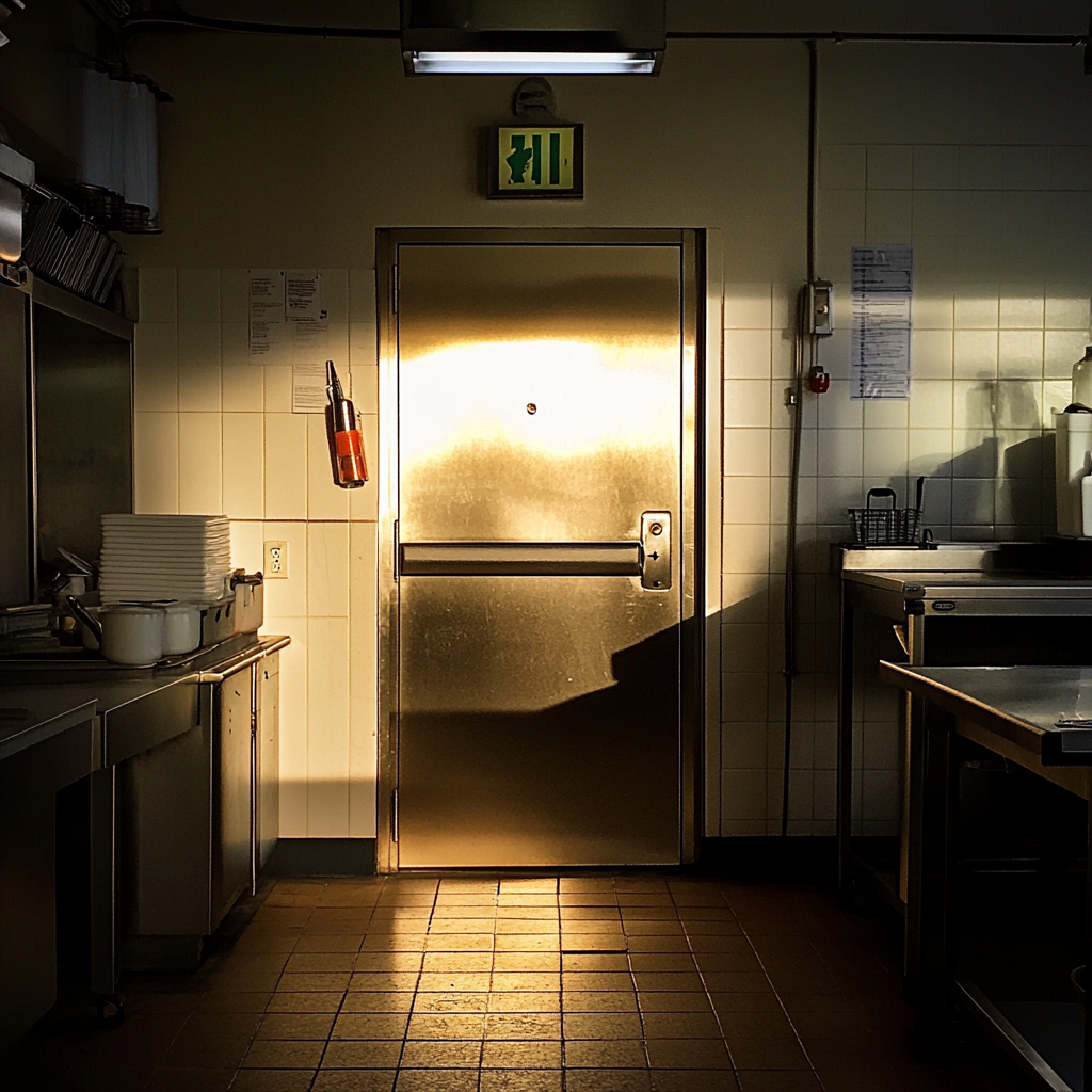 Une porte dans la cuisine d'un restaurant | Source : Midjourney