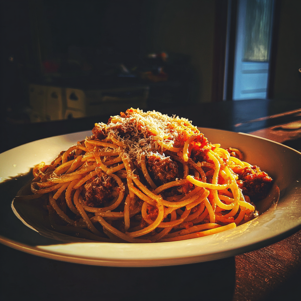 Une assiette de spaghettis et de boulettes de viande | Source : Midjourney