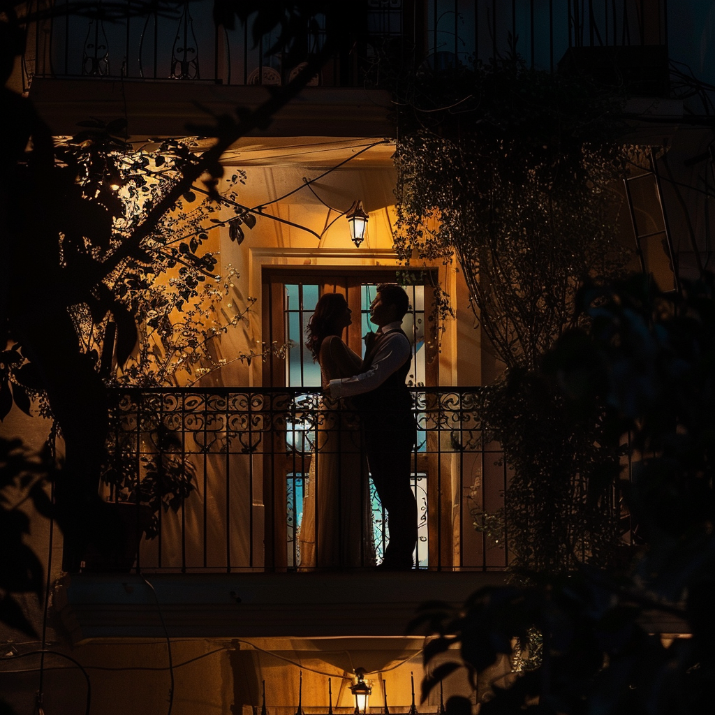 Un couple debout sur un balcon | Source : Midjourney