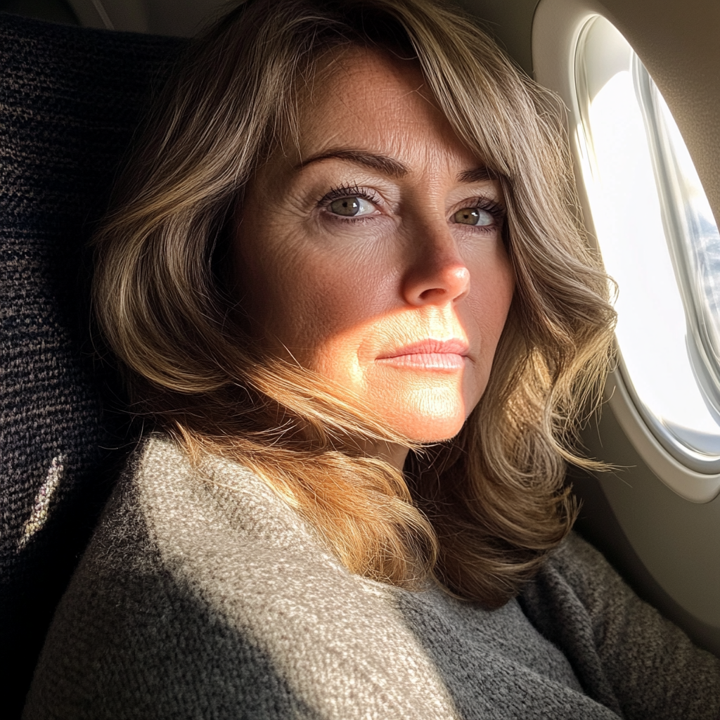 Gros plan sur une femme assise dans un avion | Source : Midjourney