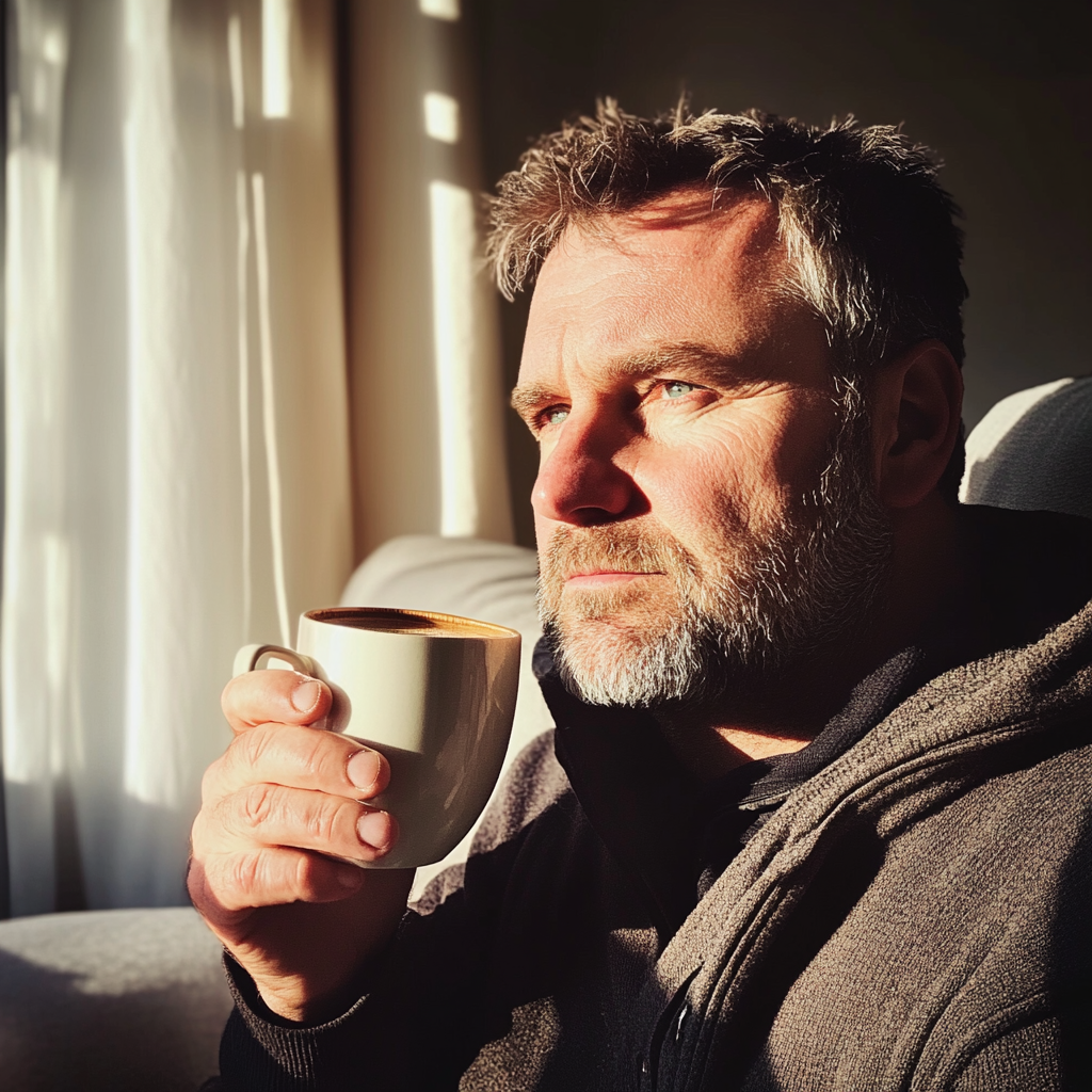 Un homme sérieux qui boit du café | Source : Midjourney