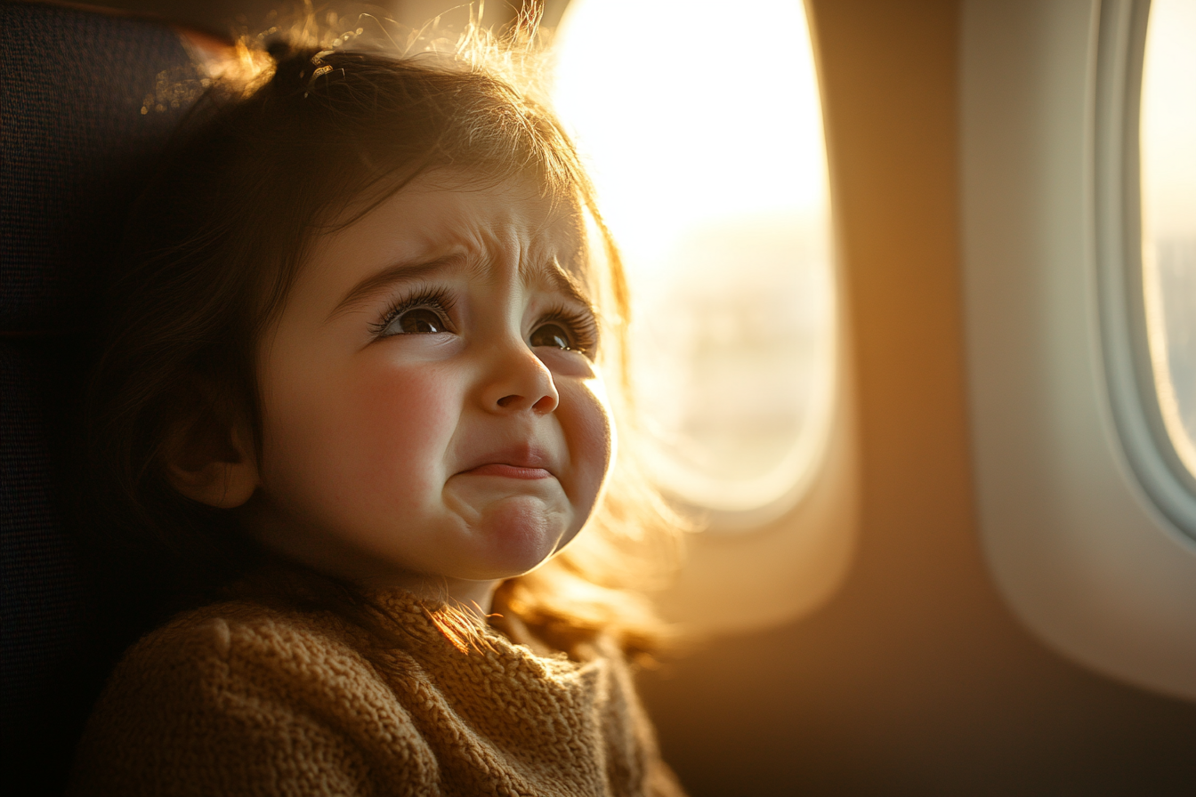 Une petite fille qui pleure dans un avion | Source : Midjourney