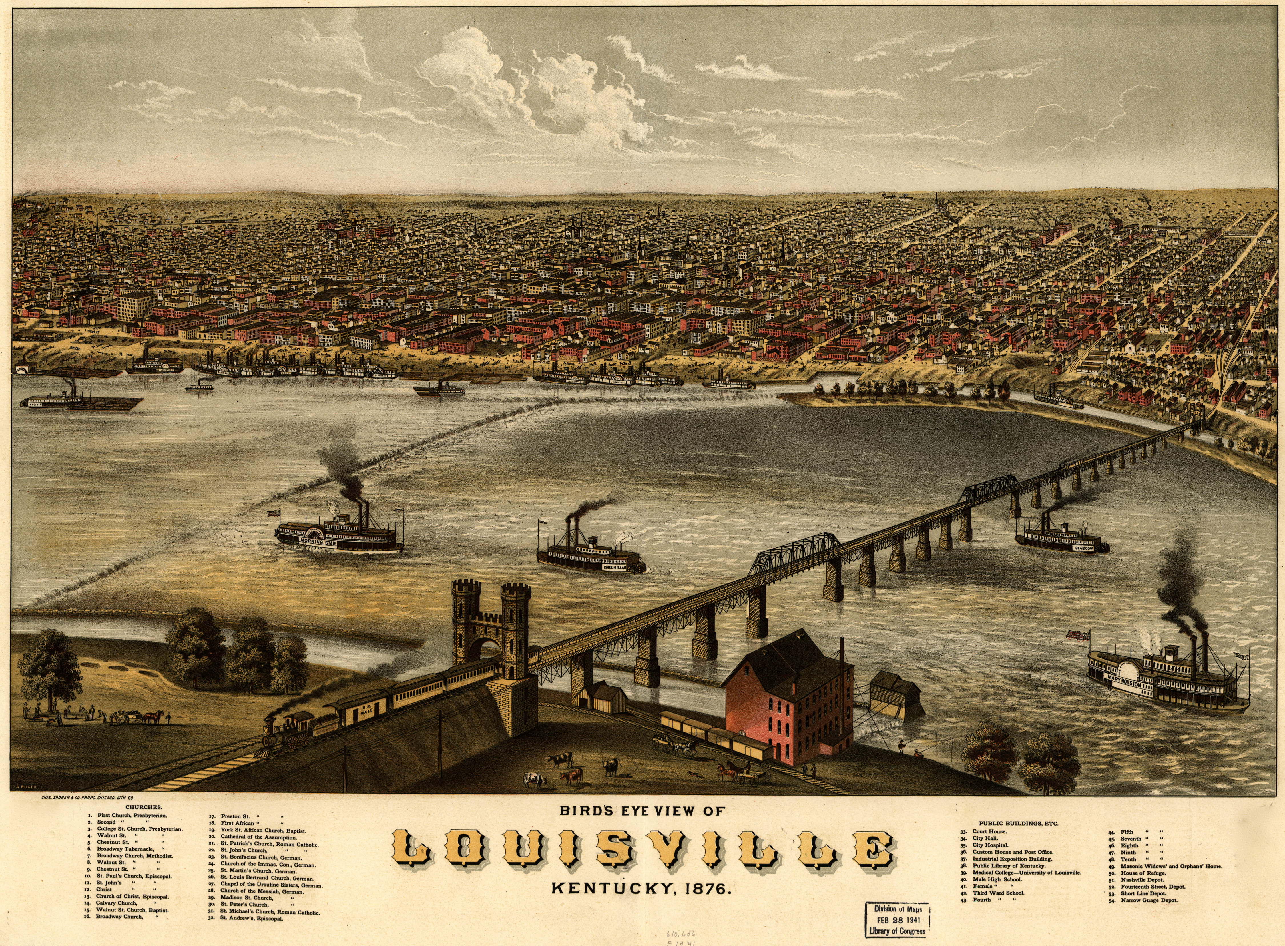 Vue aérienne de Louisville, Kentucky, et de la rivière Ohio, photographiée en 1876 | Source : Getty Images