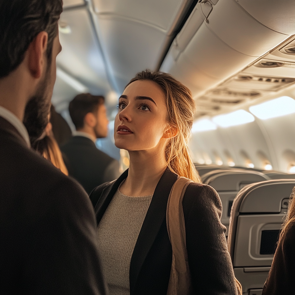 Des personnes en train de discuter dans un avion | Source : Midjourney