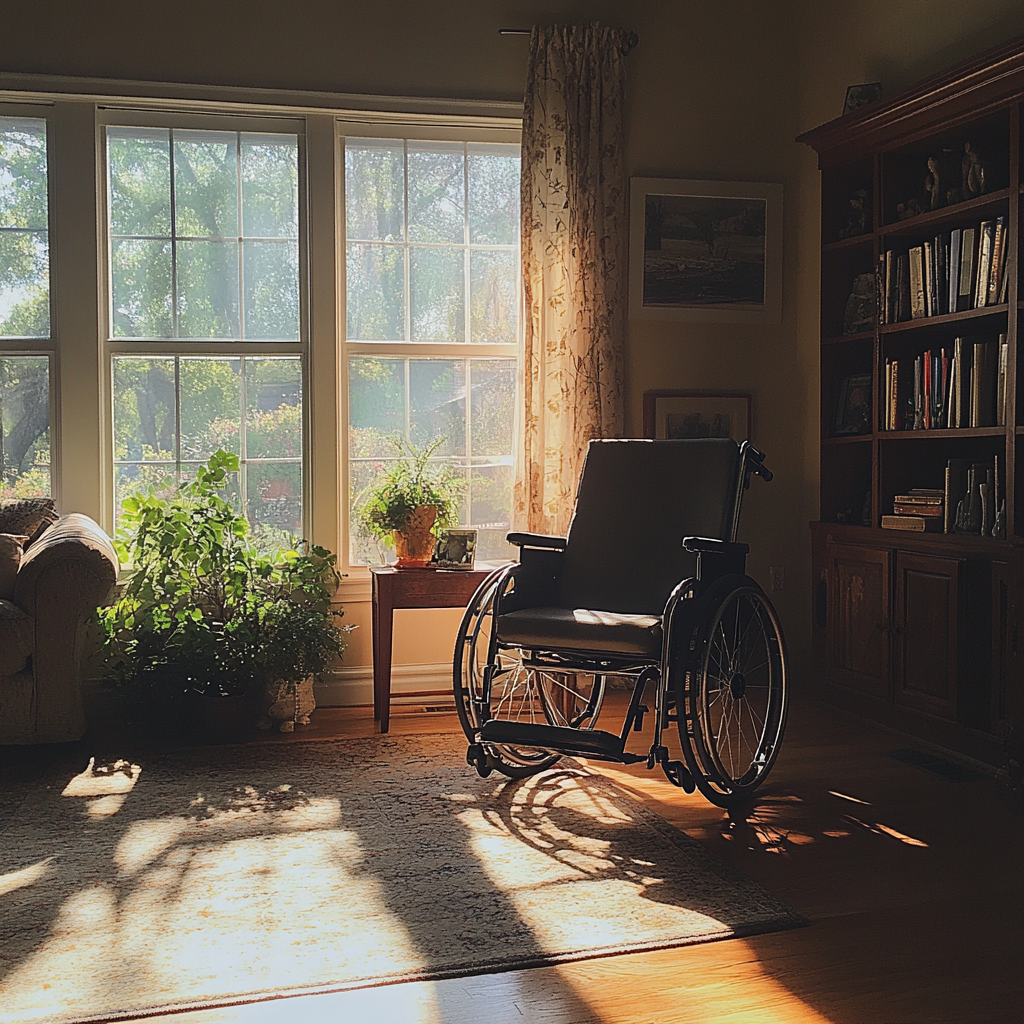 Un fauteuil roulant dans un salon | Source : Midjourney