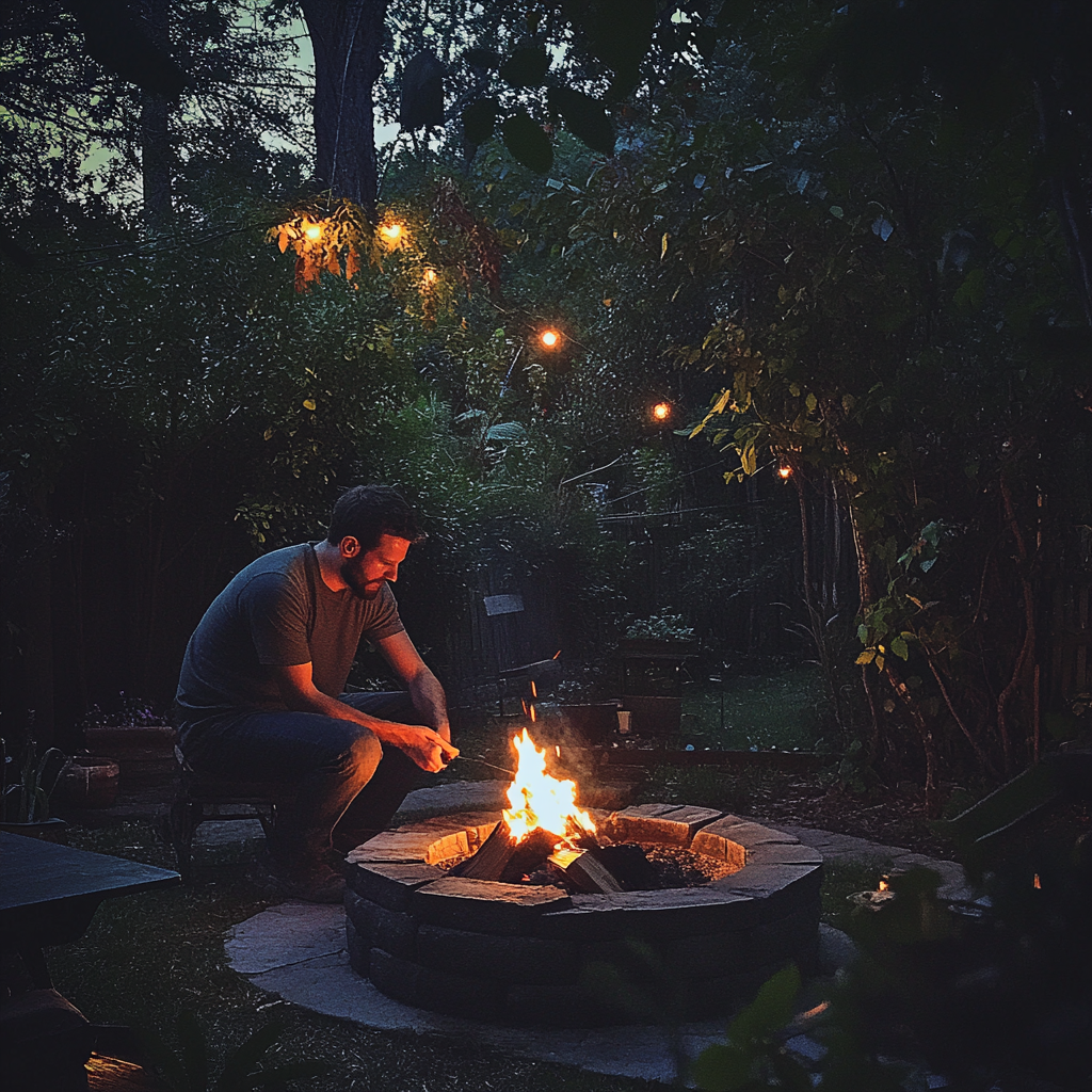 Un homme qui allume un feu | Source : Midjourney