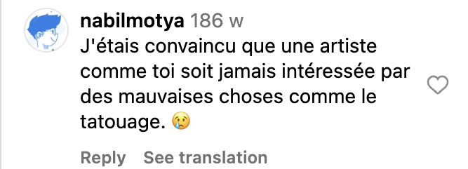 Commentaire d'internaute sur les tatouages de Louane | Source : capture instagram.com/watchoutforthetornado