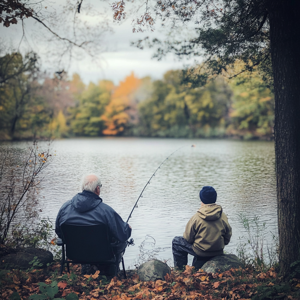 Un vieil homme et un jeune garçon en train de pêcher | Source : Midjourney