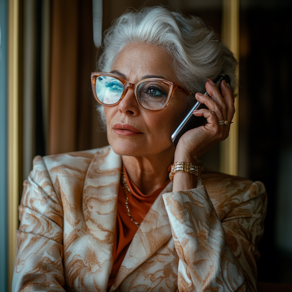 Une vieille femme impolie qui parle au téléphone | Source : Midjourney