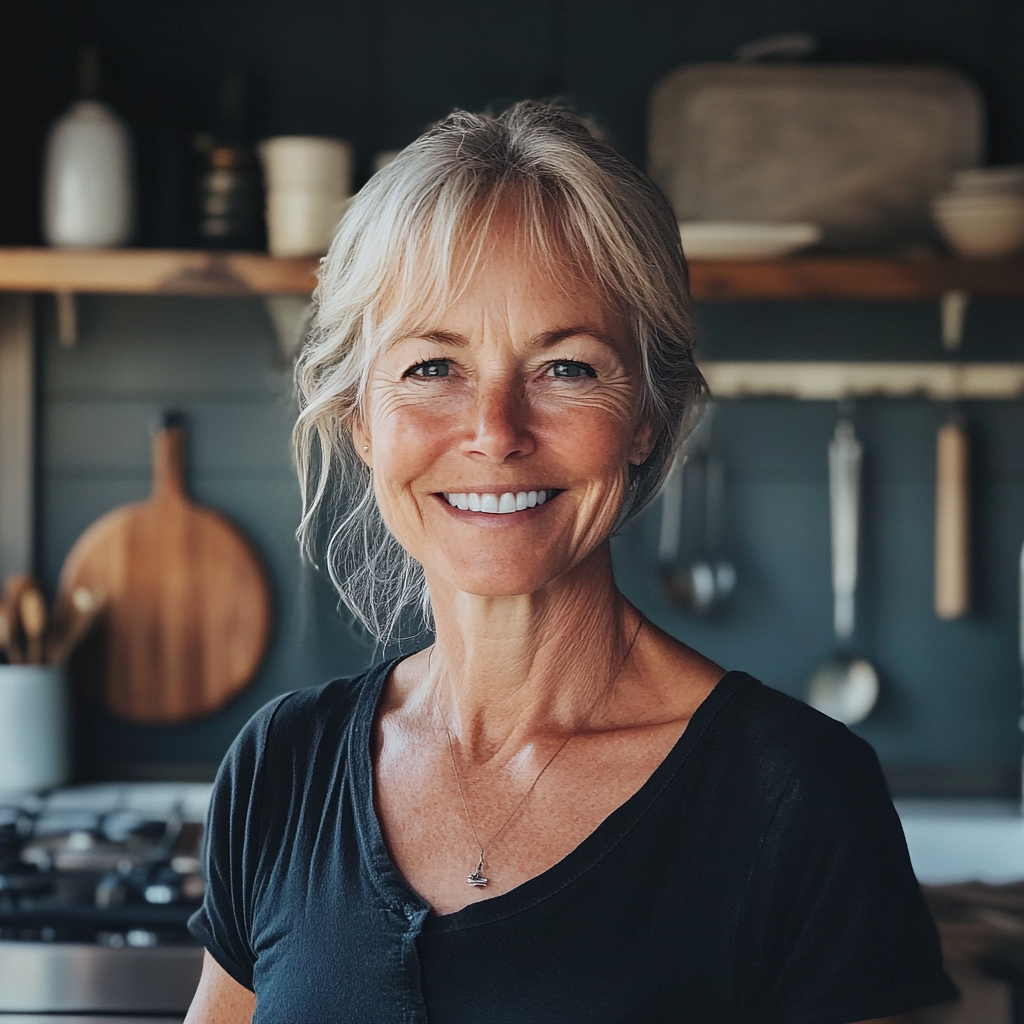 Une femme souriante dans sa cuisine | Source : Midjourney