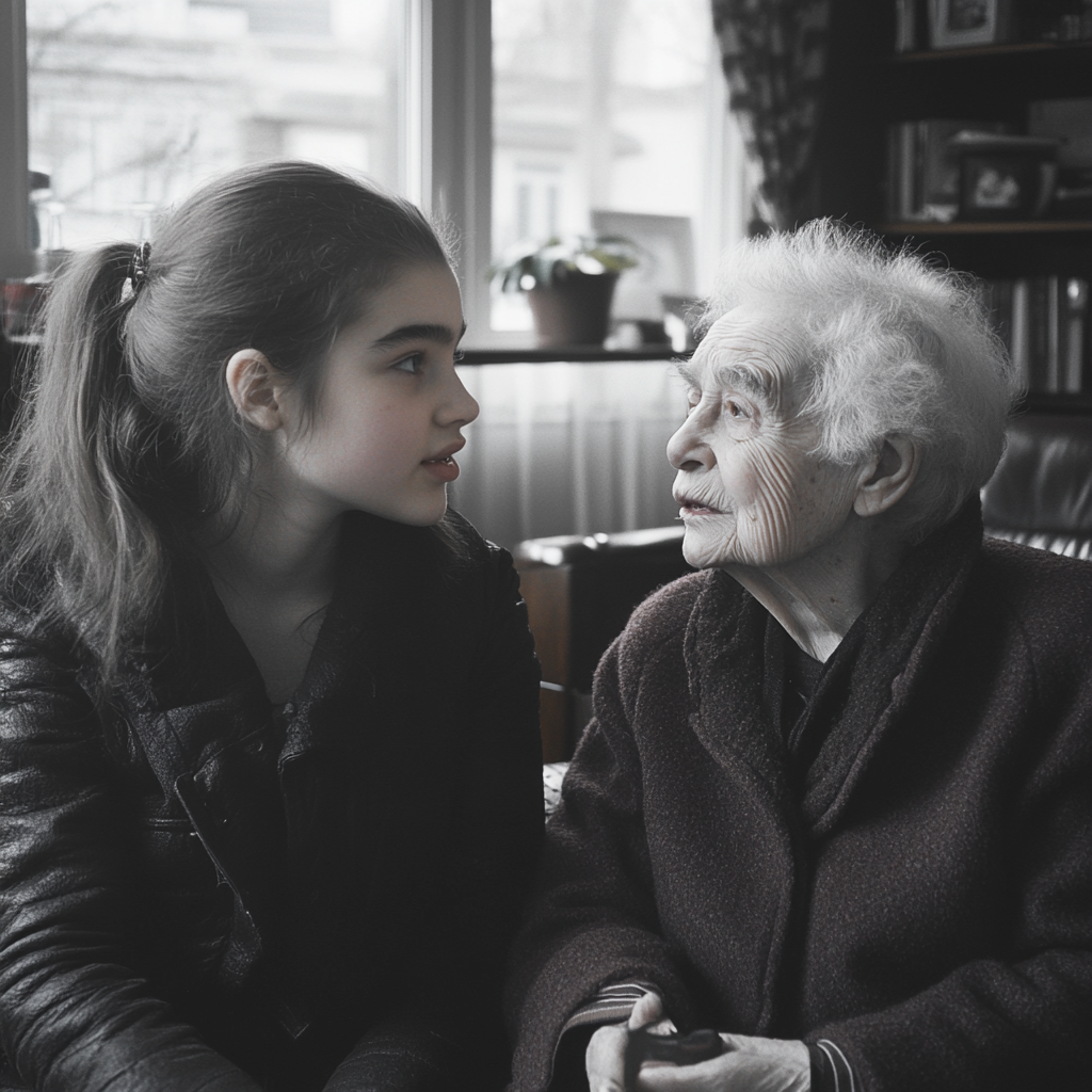 Une jeune femme et une autre plus âgée assises ensemble | Source : Midjourney